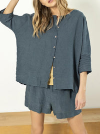 Women's Casual Buttoned Linen Solid Color Suit