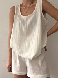 Casual Loose Solid Color Sleeveless Two-piece Suit