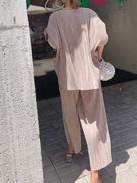 Simple Casual Loose And Comfortable V Neck Top Pants Suit