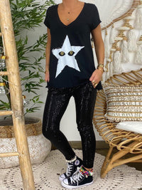 Fashion Casual Loose Star Top Sequin Pants Set