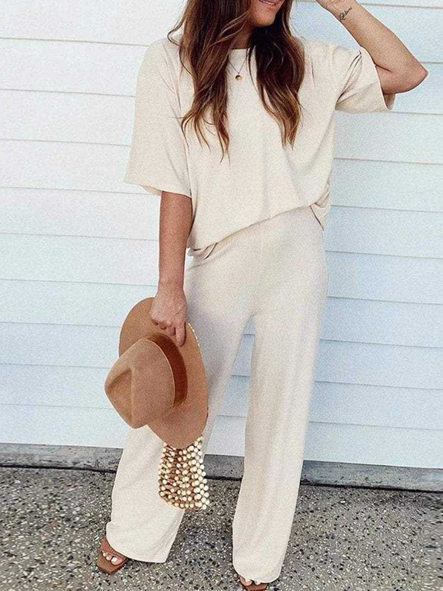 Simple Casual Comfortable Loose Top Pants Set