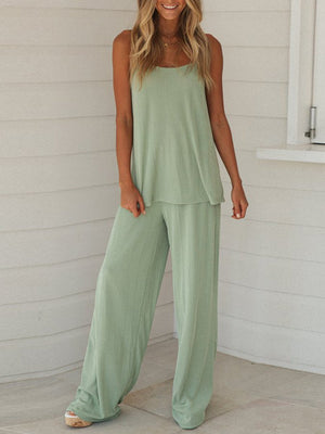 Simple Casual Loose Sling Top Pants Set