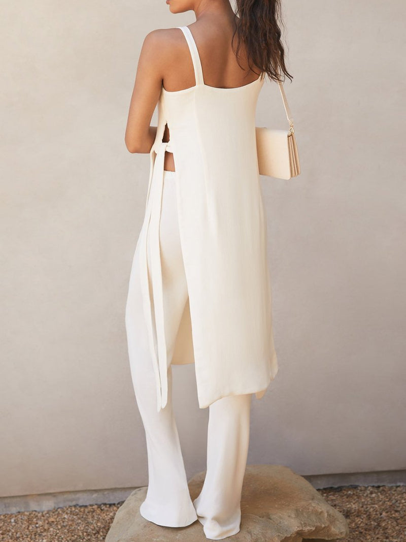 Casual Sling Sleeveless Solid Color Strap Two-Piece Suit