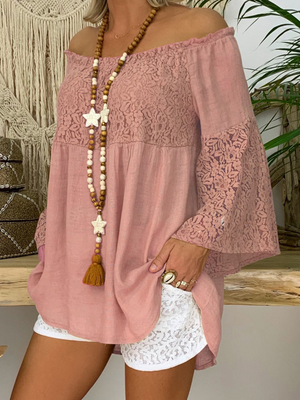 Ruffled Off-Shoulder Lace Panel Top And Shorts Set