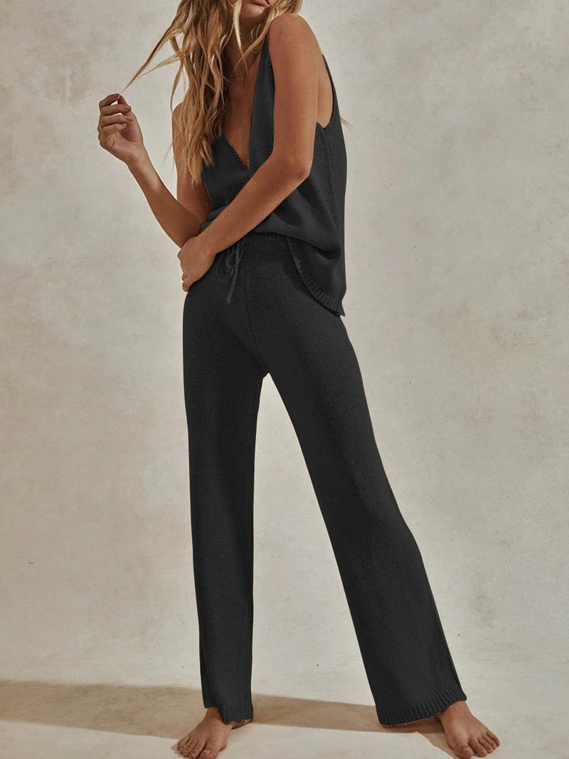 Casual Loose Solid Color V-neck Sleeveless Suit