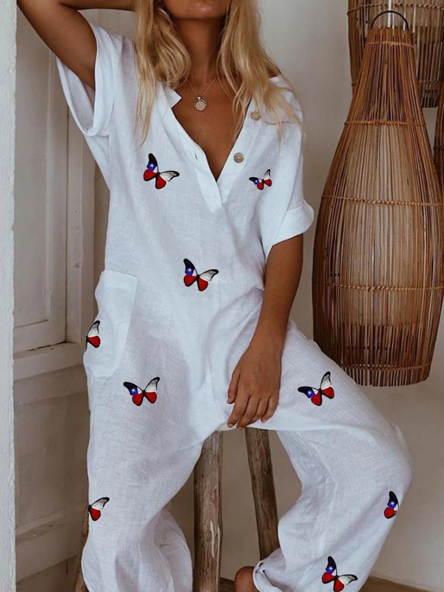 Women's Fashion Butterfly Print Casual Jumpsuit