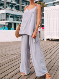 Casual Loose Solid Color Sling V-neck Two-piece Suit