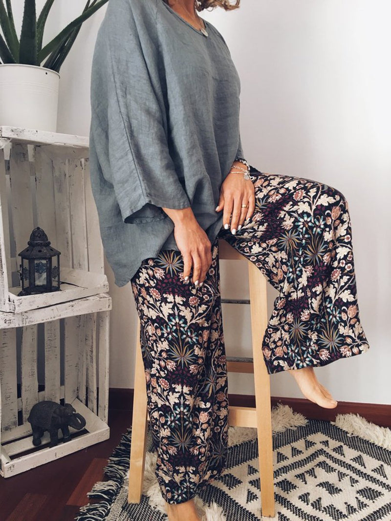 Loose Blouse Floral Printed Long Pants Set Women’s Suit