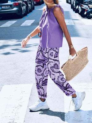 Casual Loose Top Floral Pants Suit