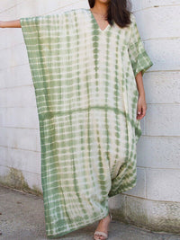 Women's Casual Tie-Dye V-Neck Bat Sleeve Maxi Dress