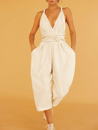 Women's Fashion White Loose Cropped Jumpsuit