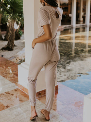 Solid-colored Drawstring Lounge Jumpsuit