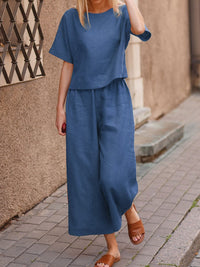 Casual Loose Solid Color Shirt Trousers Two-piece Suit