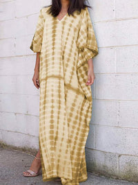 Women's Casual Tie-Dye V-Neck Bat Sleeve Maxi Dress