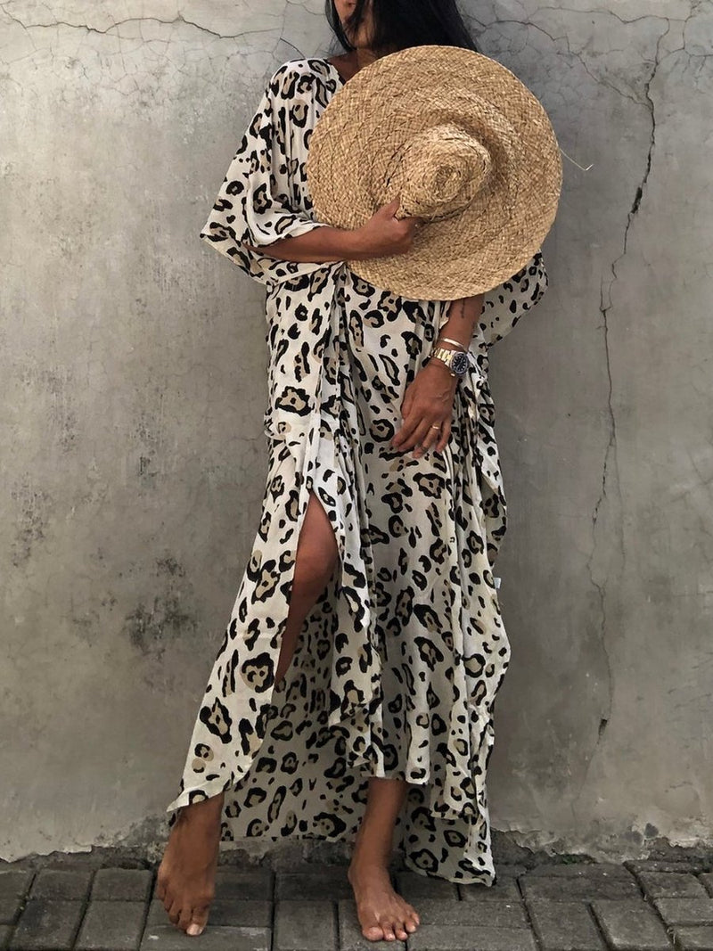 Women's Casual Loose Leopard Print Maxi Dress