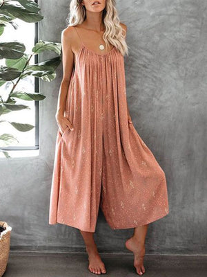 Fashion Sleeveless Printed Color Wrinkled Cami Jumpsuit