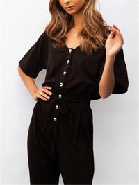 Comfortable Casual Solid Color V Neck Button Jumpsuits