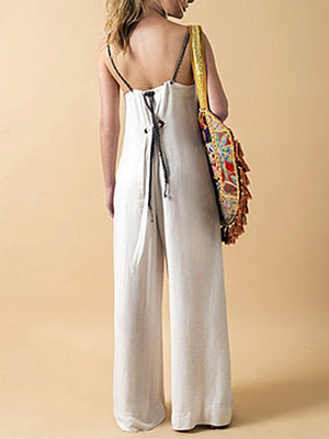 Women's Fashion Strappy Solid Color Loose Jumpsuit