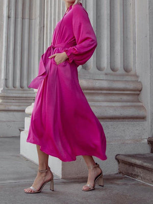 V-neck Solid Color Wide Loose Dress