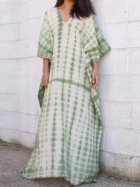 Women's Casual Tie-Dye V-Neck Bat Sleeve Maxi Dress