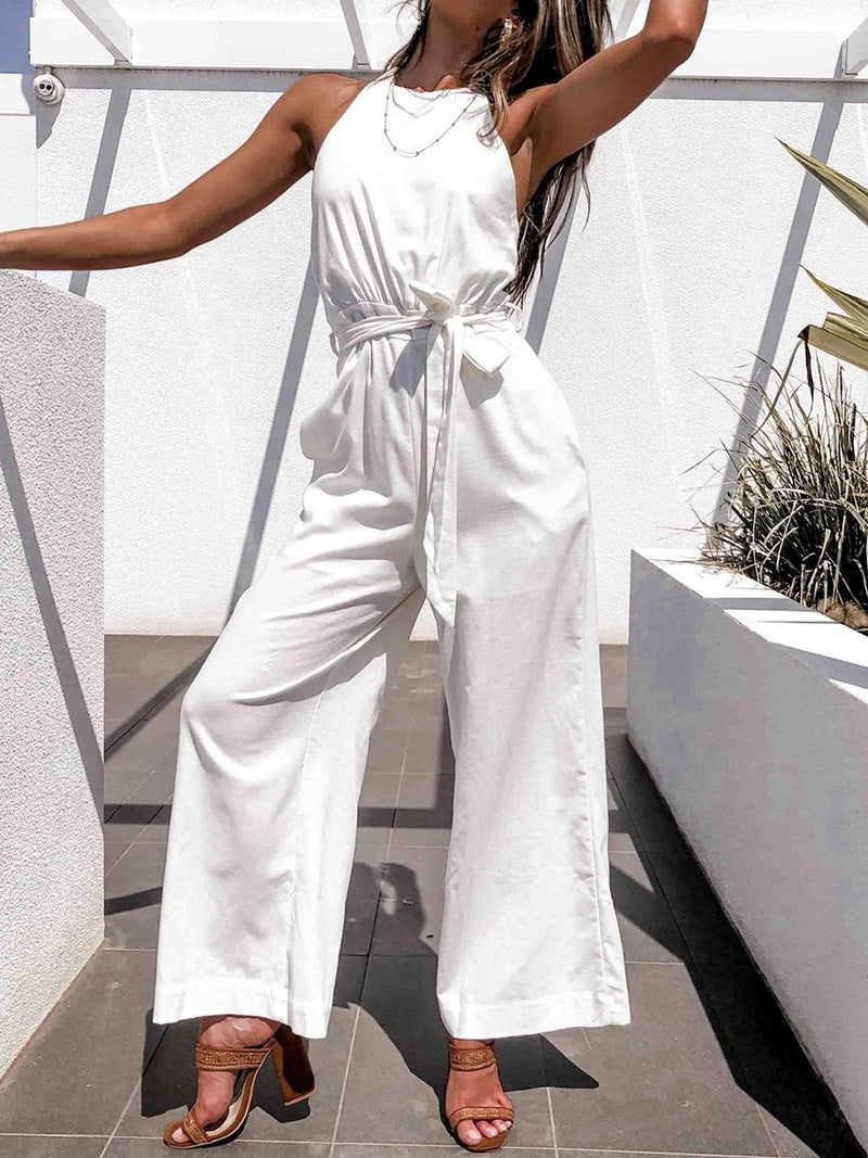 Wide Leg Straight High Waist Casual Jumpsuit