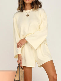 Casual Loose Solid Color Round Neck Long Sleeve Two-piece Suit