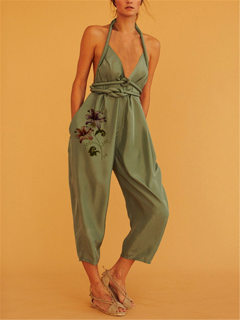 Fashion Sexy Minimalist Printed Halter Jumpsuits