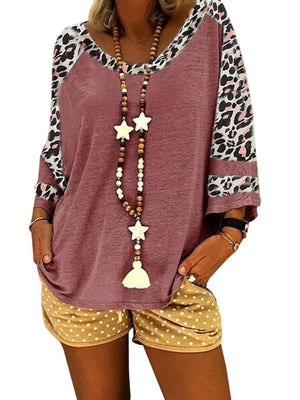 Women's Leopard Print Short Sleeve T-Shirt And Shorts Set