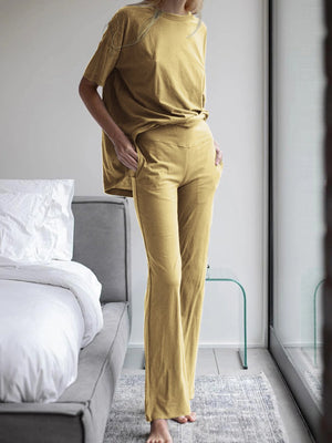 Simple Casual Loose Short Sleeve Top Pants Suit