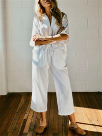 Simple Casual Loose Short Sleeve Pants Soft Linen Set