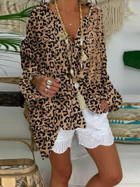 Women's Leopard Vacation Deep V Collar Blouse Shorts Suit