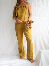 Linen Overalls Casual Jumpsuit with Pocket