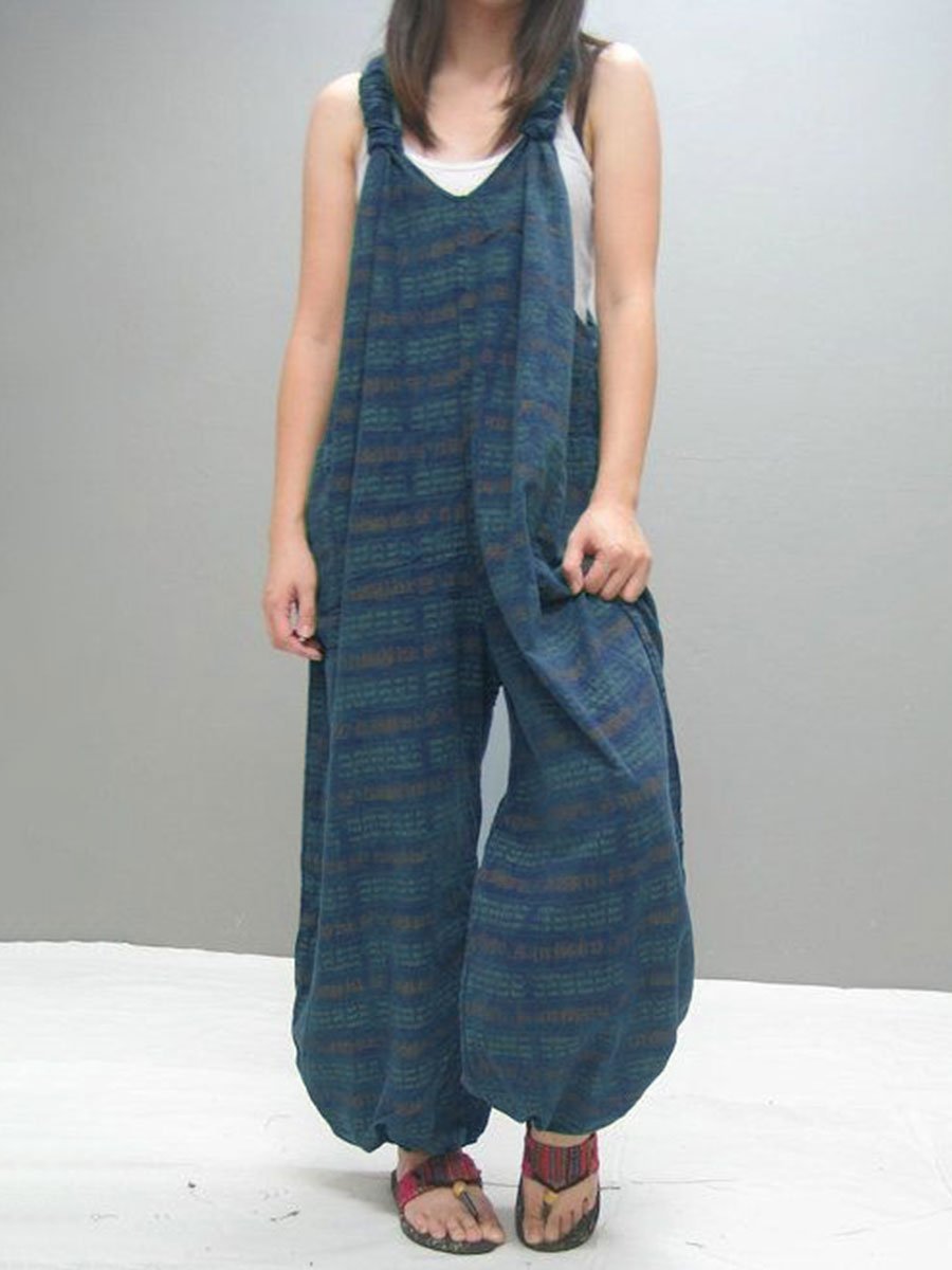 Loose V-neck Stripe Pattern Slip Jumpsuit