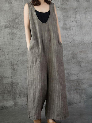 Casual Cotton Linen Pocket Jumpsuits