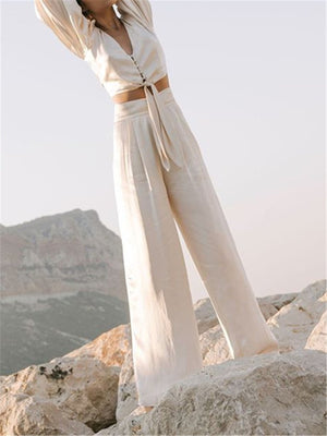 Fashion Solid Color Single Breasted Wide Leg Pants Suit