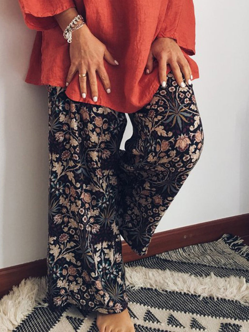 Loose Blouse Floral Printed Long Pants Set Women’s Suit