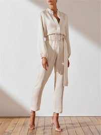 Simple Solid Color Collar Pocket Jumpsuits