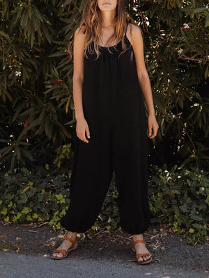 Solid Color Casual Loose Jumpsuit