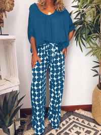 Casual Retro Top Polka Dot Pants Set