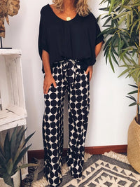 Casual Retro Top Polka Dot Pants Set