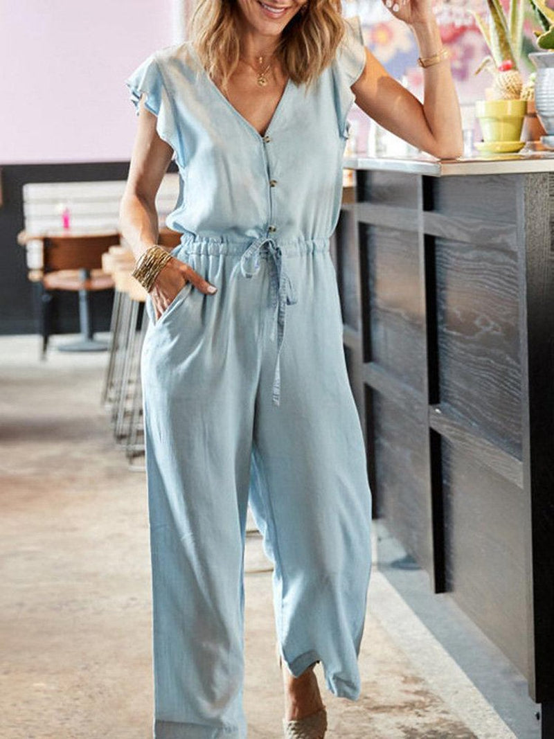 Cotton and Linen Casual Lace Jumpsuit