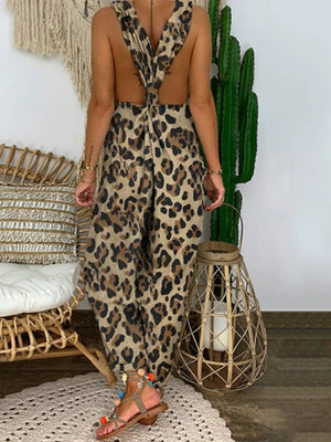 Retro Casual Loose Leopard Jumpsuit