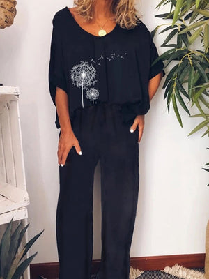 Casual Loose Dandelion Top Pants Set