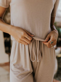 Solid-colored Drawstring Lounge Jumpsuit