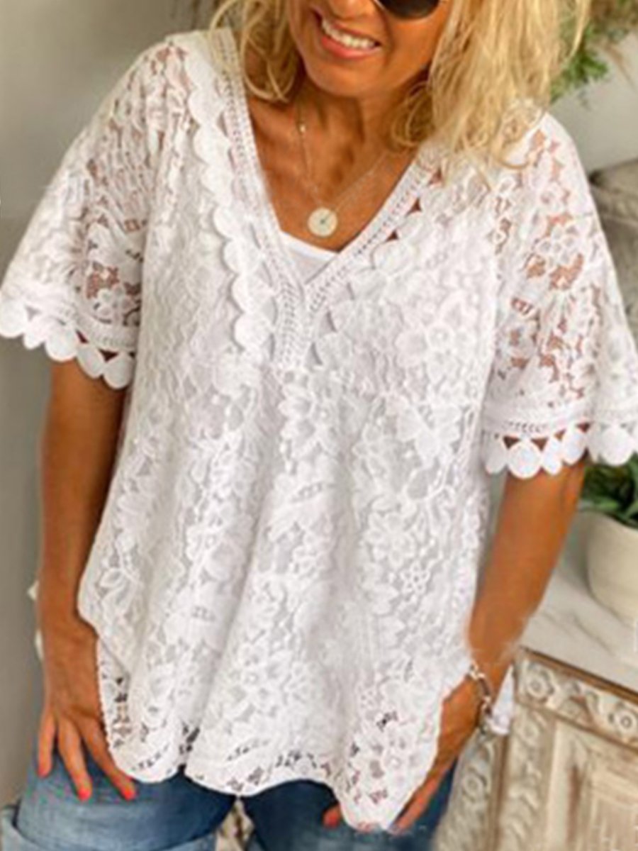 Loose Open Lace Shirt Women's Tops