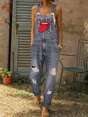 Lip Print Jumpsuit Jeans