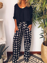 Casual Retro Top Polka Dot Pants Set