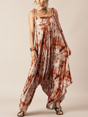 Women's Fashion Color Tie-Dye Suspender Jumpsuit