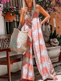 Sleeveless Printed National Style Jumpsuit