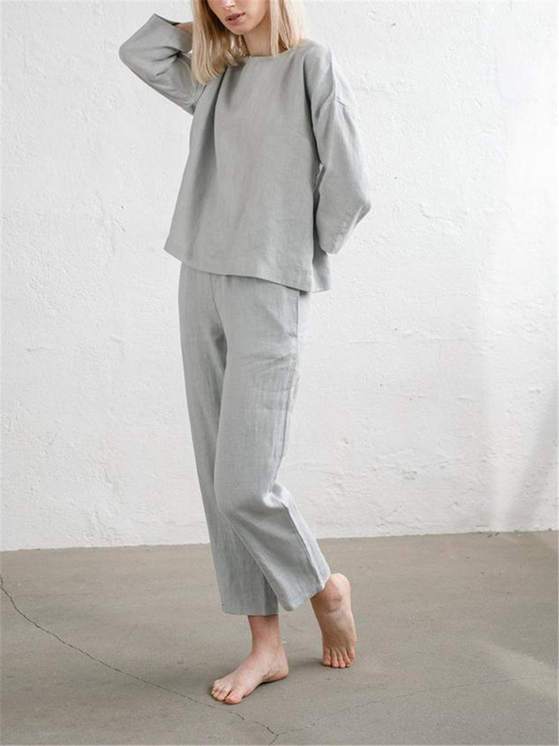 Casual Loose Comfortable Cotton Linen Top Pants Set